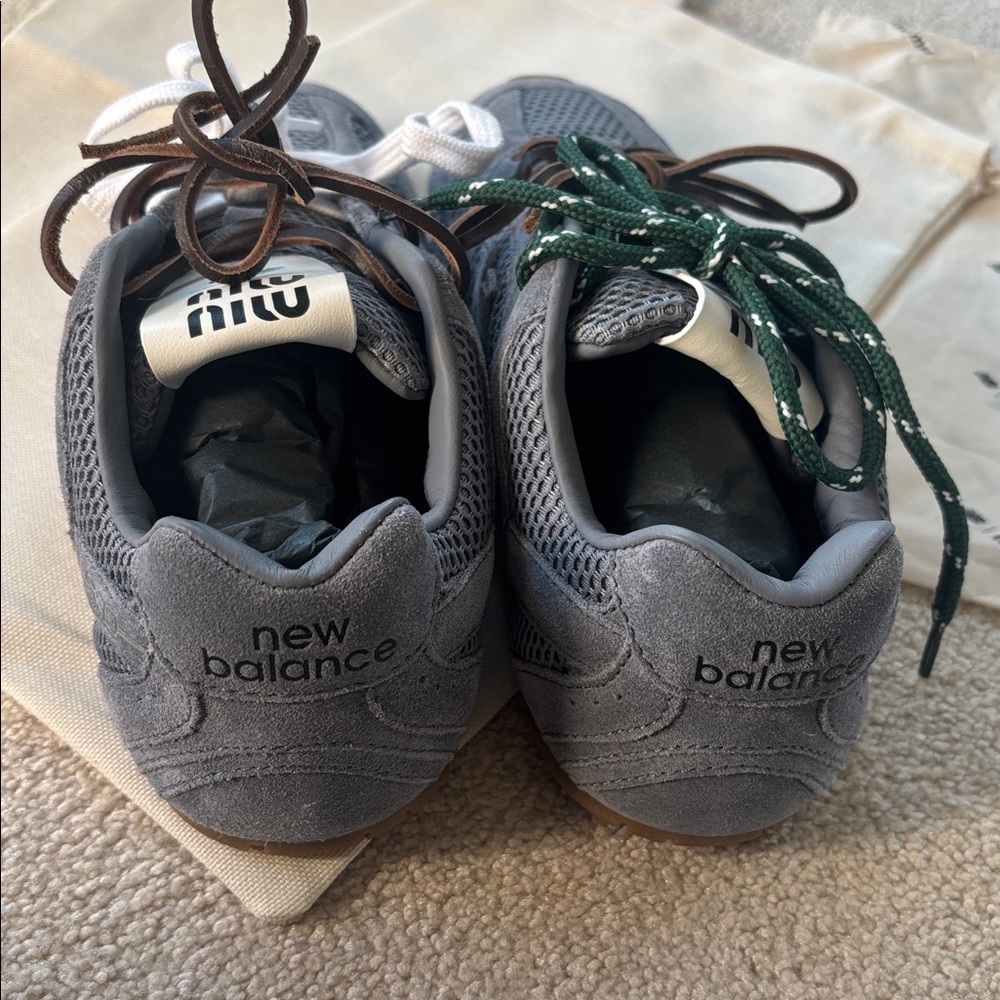 Miu Miu Gray Sneakers with Green and White Laces - Picture 6 of 9